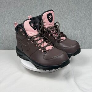 Nike Manoa LTR GS Chocolate Pink Glaze Brown Boots BQ5372-200 Size 7Y Womens 8.5